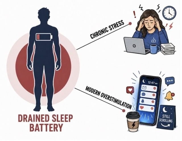 Drained sleep battery: chronic stress and modern overstimulation